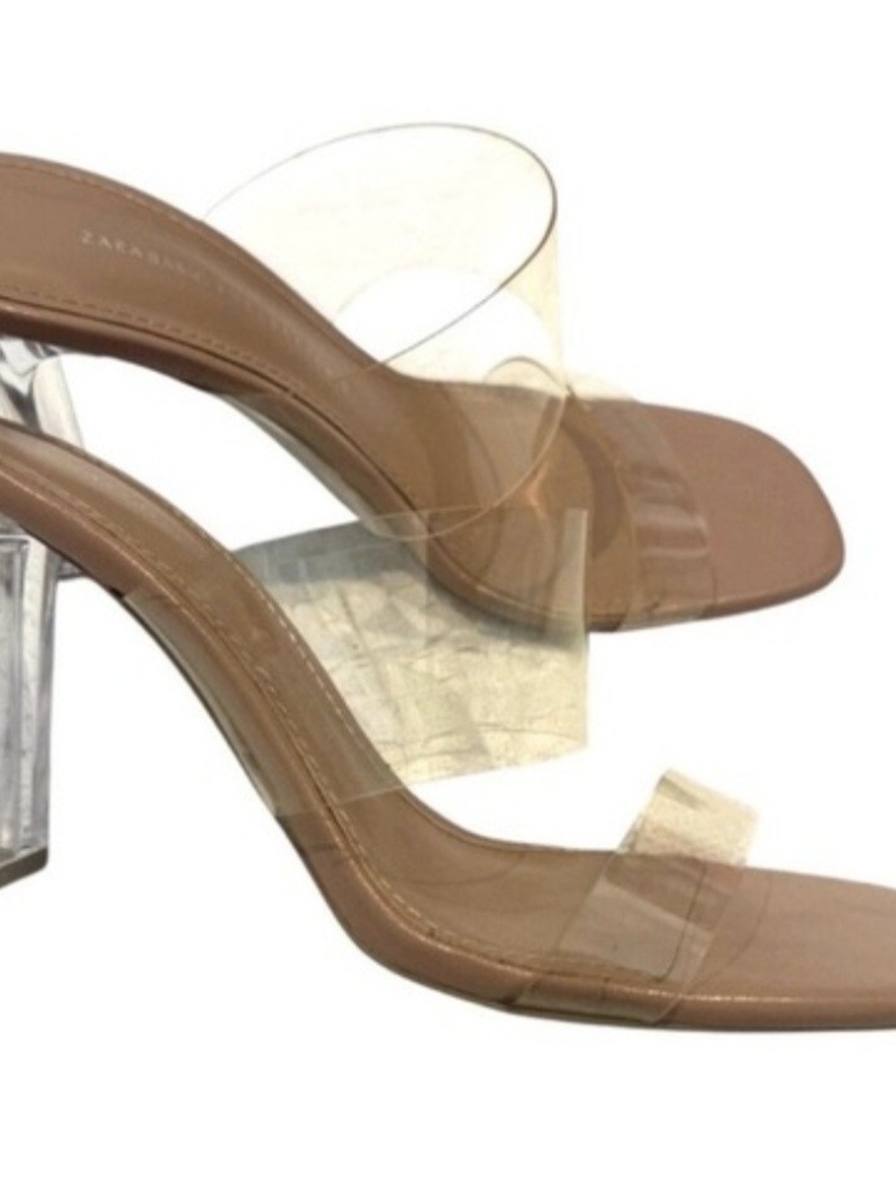 Zara Nude Transparent Strap Block Heels